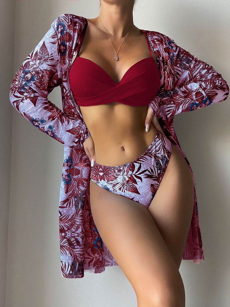 bikini trois pièces à la mode pour femmes, maillot de bain en maille, bikini_voghion.com