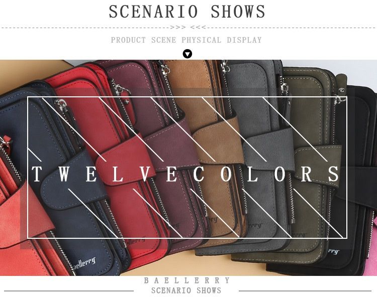 Baellerry Multi-card Frosted Two-color Fabric Tri-fold Commuter Hundred Ladies Long Wallet Vertical Clutch Bag_voghion.com