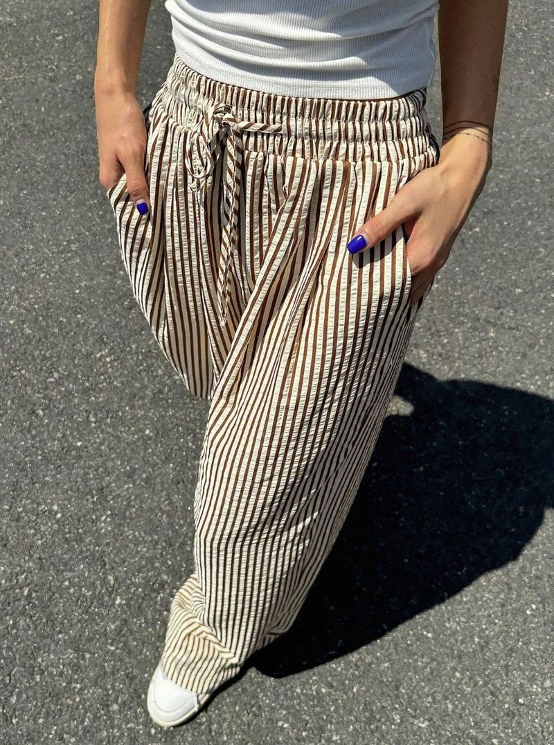 Pantaloni larghi in seta ghiacciata per donna in estate, stile sale, sensazione di caduta, larghi e versatili coreani, vita alta elastica sottile_voghion.com
