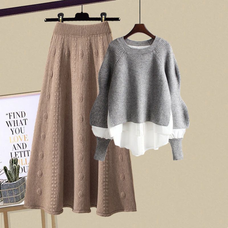 Damenbekleidung New Style Fashion Wear Western Style Loose Lazy Style Pullover Schlanker Rock Zweiteiliger Anzug_voghion.com