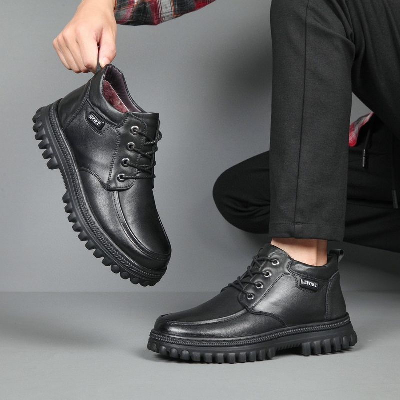 Neu Martin Für Männer, Britische High Top Schuhe Mit Plüsch Isolierung, Dicke Sohle, Casual Leder Stiefel, Arbeit Kleidung Schuhe,_voghion.com