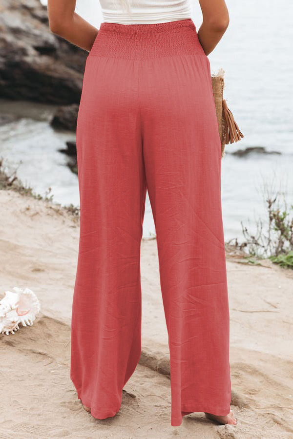 Pantalon long décontracté et polyvalent pour femme, coupe large, taille élastique, en coton, grande taille, printemps/été 2022_voghion.com