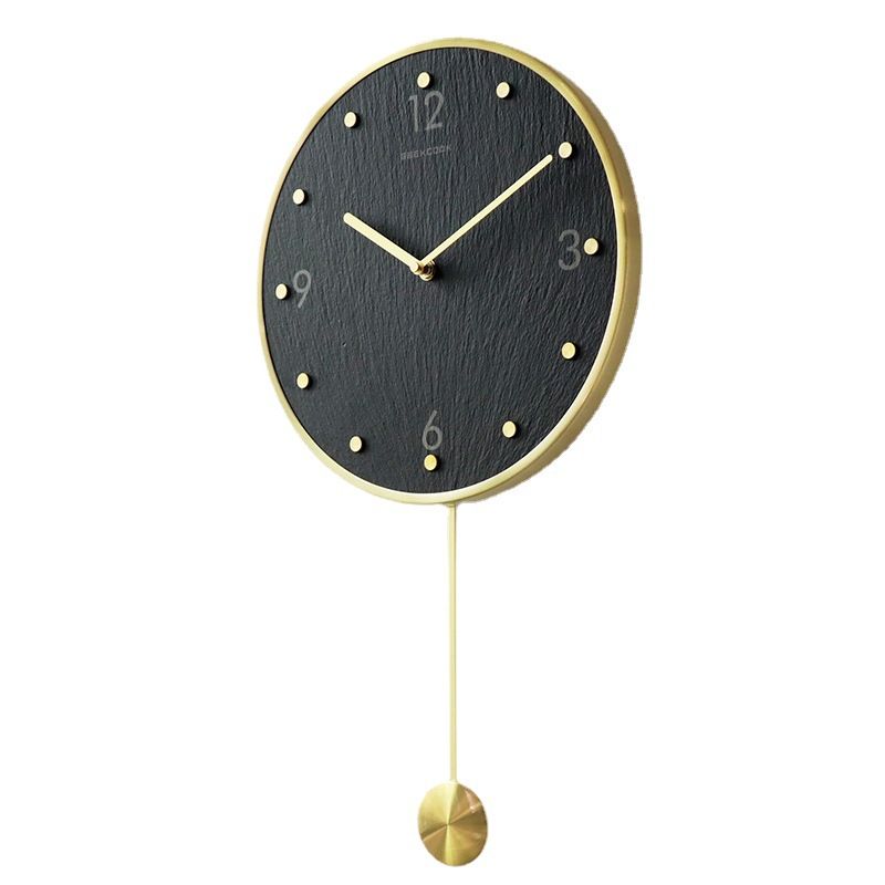 Brass Slate Wall Clock Modern Design Creative Minimalist Timepiece_voghion.com