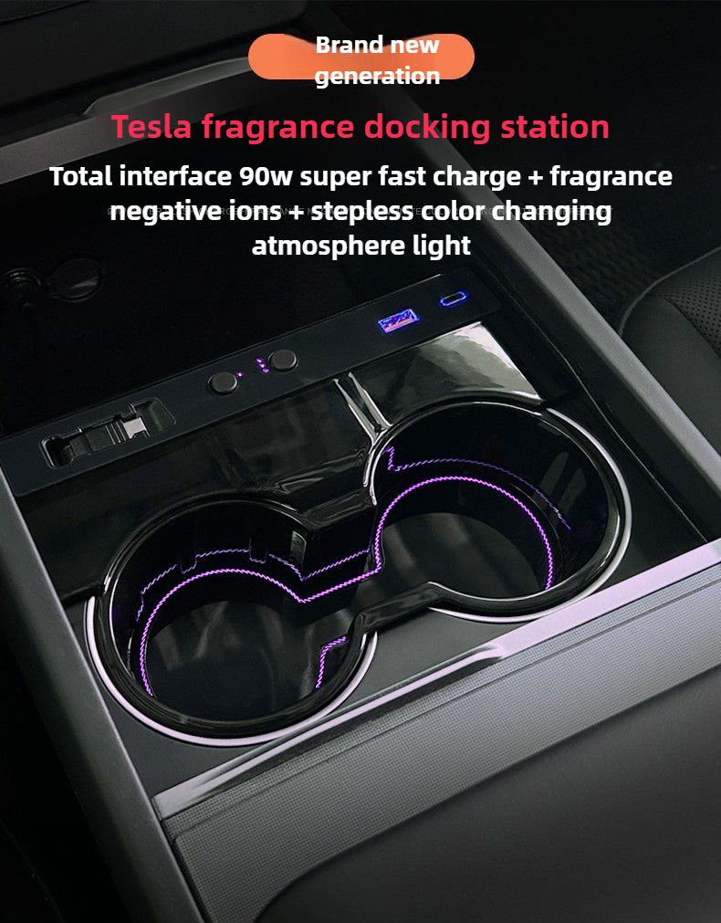 For Tesla Model 3 Huanxin Model Y Car 45W Fast Charging USB Cigarette Lighter Aromatherapy Fragrance Docking Station_voghion.com