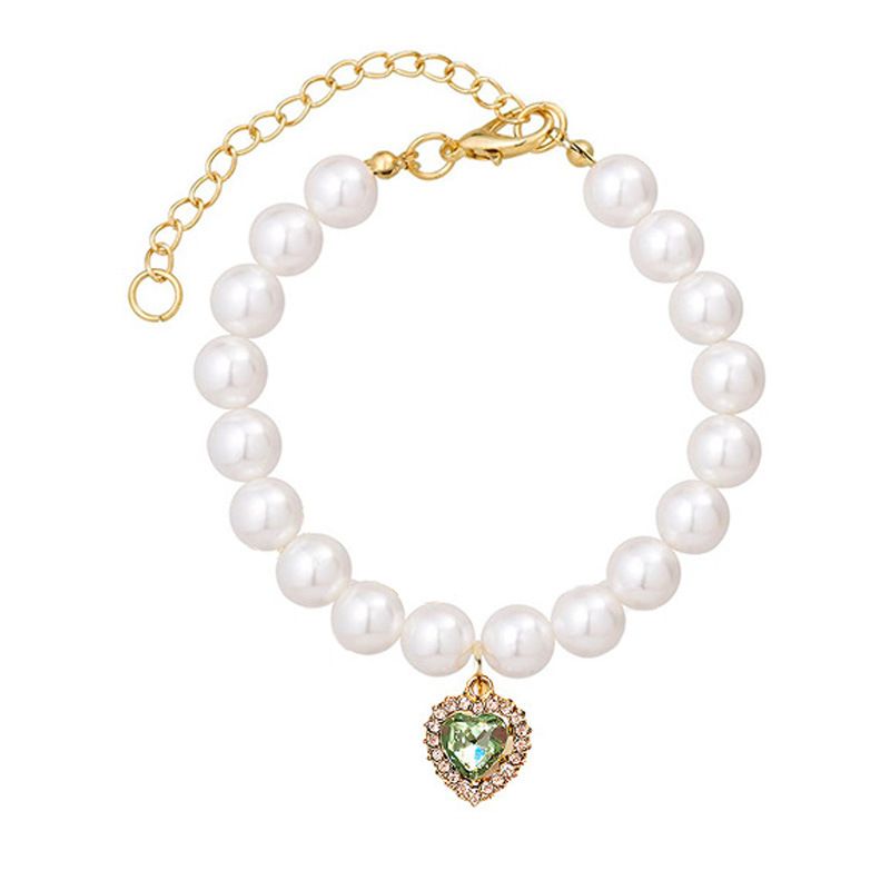 Collana in stile principessa di perle con ciondolo a forma di cuore colorato con strass, collare per animali domestici con dopamina per gatti e cani_voghion.com
