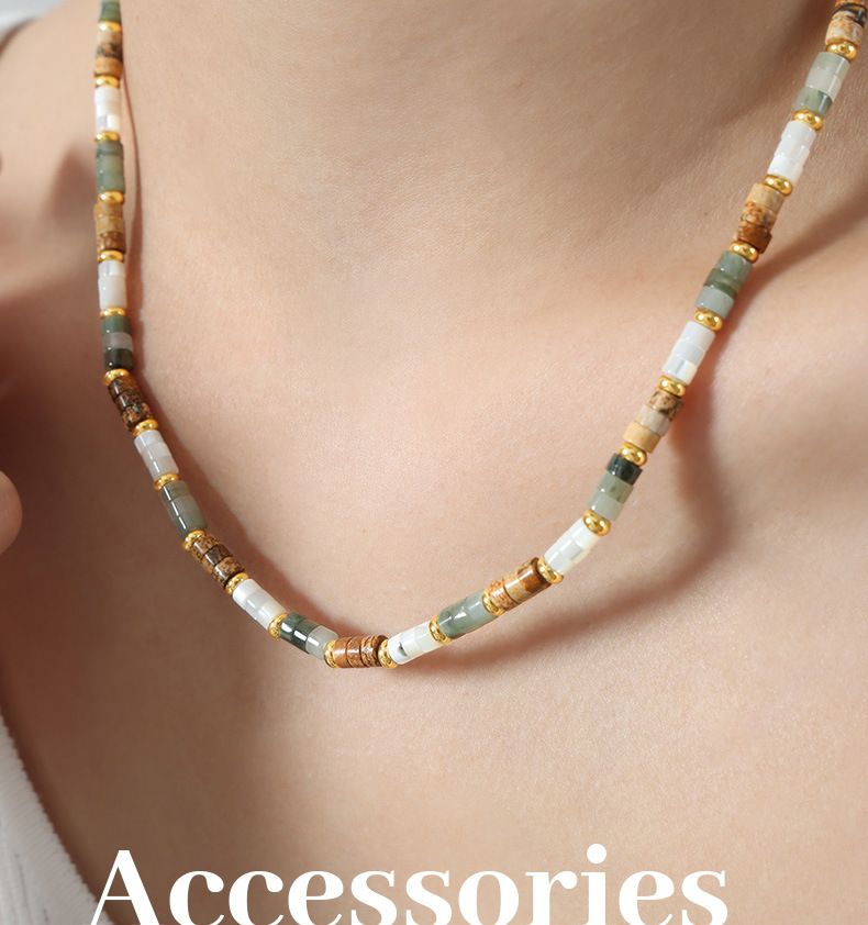 Gioielli alla moda e semplici in stile bohémien, design con perline fatte a mano in pietra naturale multicolore, acciaio al titanio_voghion.com