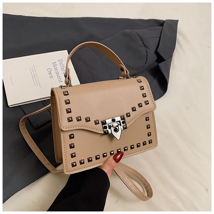 Women's Studded Clutch Bag - Spring PU Small Handbag With Flap Closure (Black, Brown, Beige, White)_voghion.com