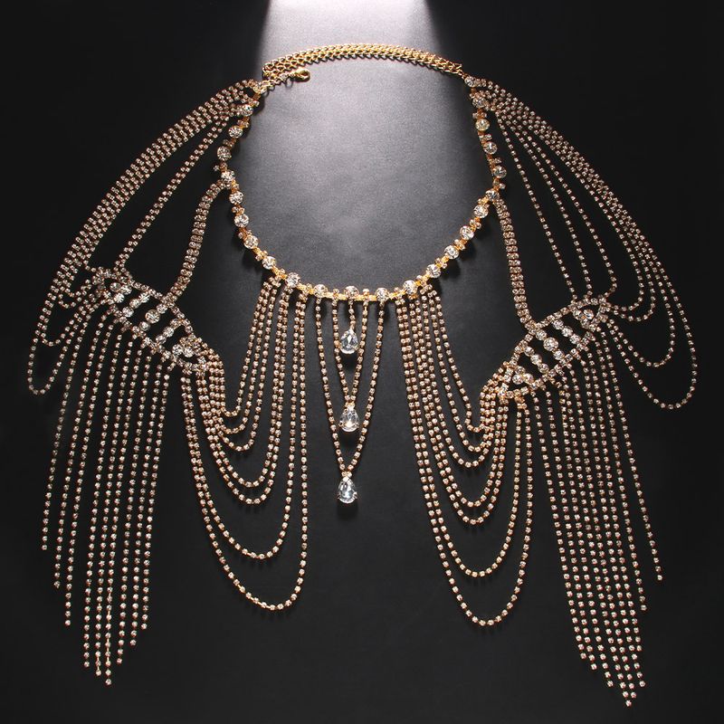 Beliebte Körperkette mit Strasssteinen, böhmische mehrschichtige Schulterkette mit Fransen, Körperkette für Damenaccessoires._voghion.com