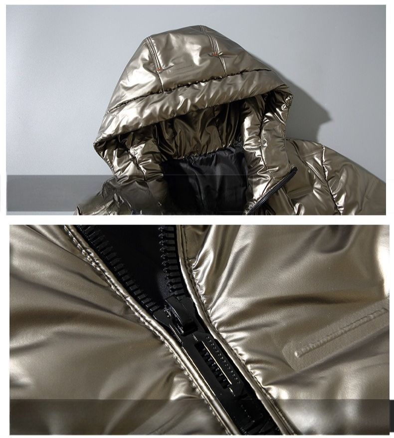 Kurzer Wintermantel für Herren, dicke Winterjacke für Herren, glänzende Oberfläche, Winterkleidung im japanischen und koreanischen Stil_voghion.com