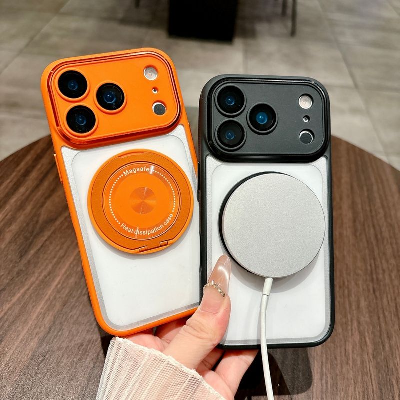 Support rotatif à 360° pour coque de luxe mate compatible avec la charge sans fil iPhone 17, 16, 15, 14, 13 et 12 Pro Max. Pare-chocs transparent._voghion.com