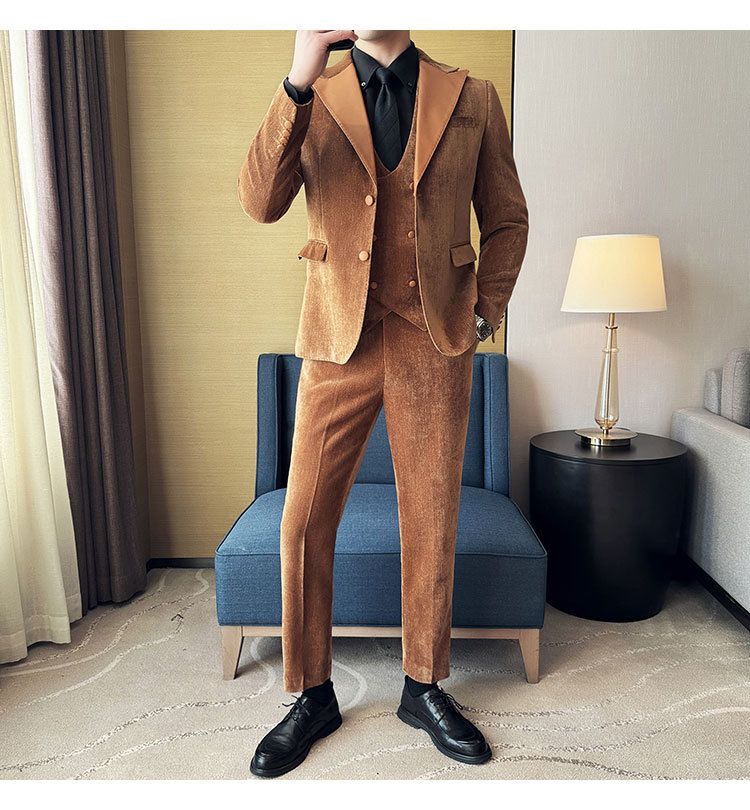 Męska odzież jesień i zima designerskie skórzane garnitury retro wysokiej klasy moda slim fit trzyczęściowe garnitury_voghion.com