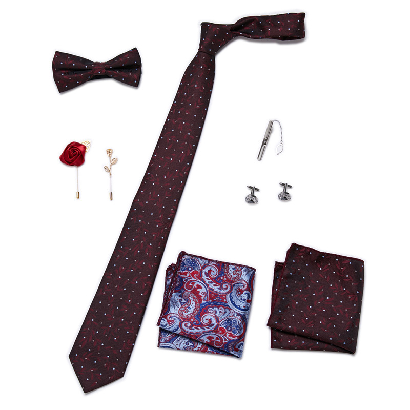 Men's Ties & Handkerchiefs fashionable business solid color flower tie square scarf 8-piece combination set_voghion.com