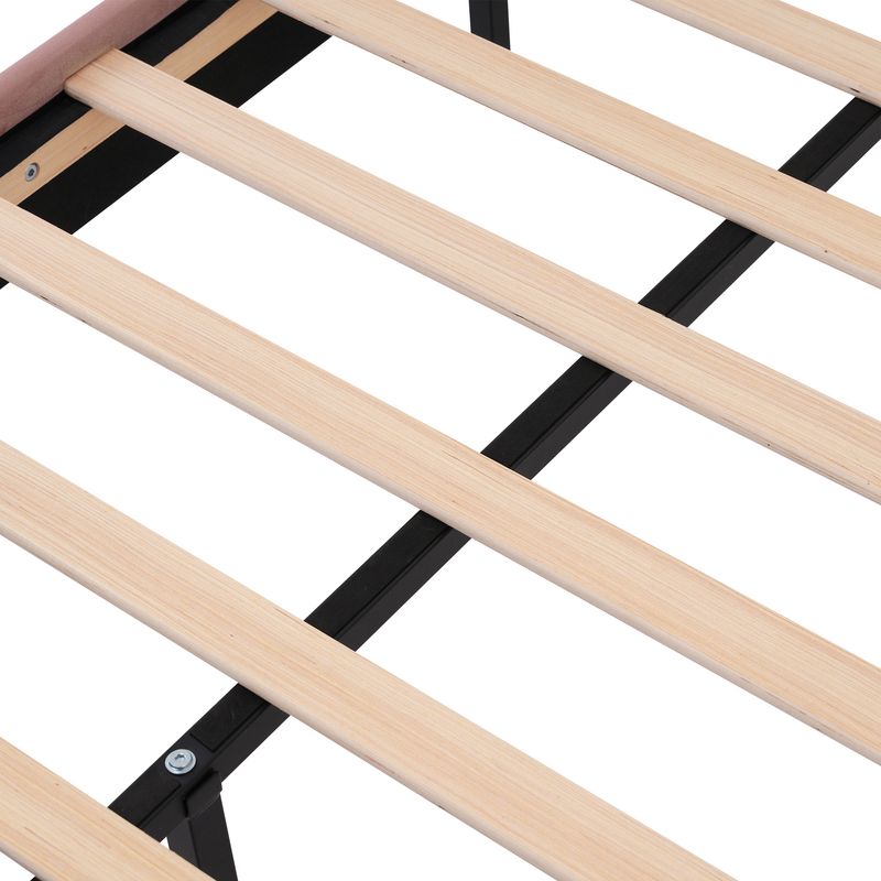 Cadre de lit simple en velours rose 90 x 190 cm avec éclairage LED, tête de lit et sommier à lattes réglables, lit enfant rembourré pour chambre ou chambre d'amis_voghion.com