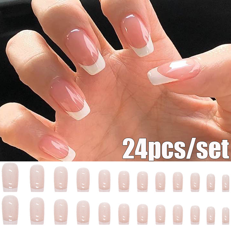 Französisch 24Pcs Nude Falsche Nägel Volle Abdeckung Abnehmbare Künstliche Gefälschte Nägel Ballerina Drücken auf Nägel Tipps Ful s s_voghion.com