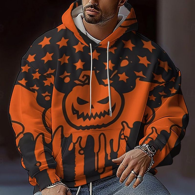 Felpa con cappuccio casual e ampia da uomo, modello "Little Pumpkin", per Halloween, 2024_voghion.com