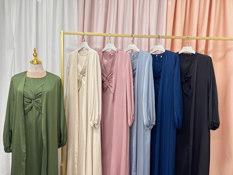 Moda musulmană Turcia Dubai La modă rochie solidă din două piese costum cardigan LR511_voghion.com