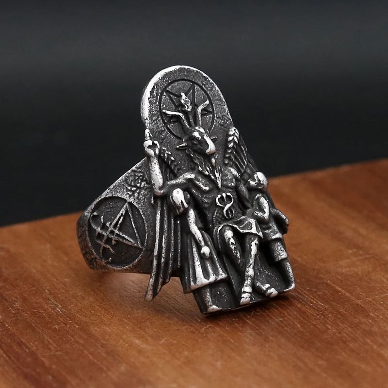 Anello in acciaio inossidabile Steel Warrior - Punk Anubis Testa di capra Teschio per uomo_voghion.com