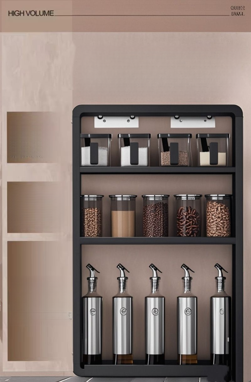 Kitchen Multifunctional Layered Rack Wall-Mounted No-Drill Adjustable Hanging Spice Storage_voghion.com