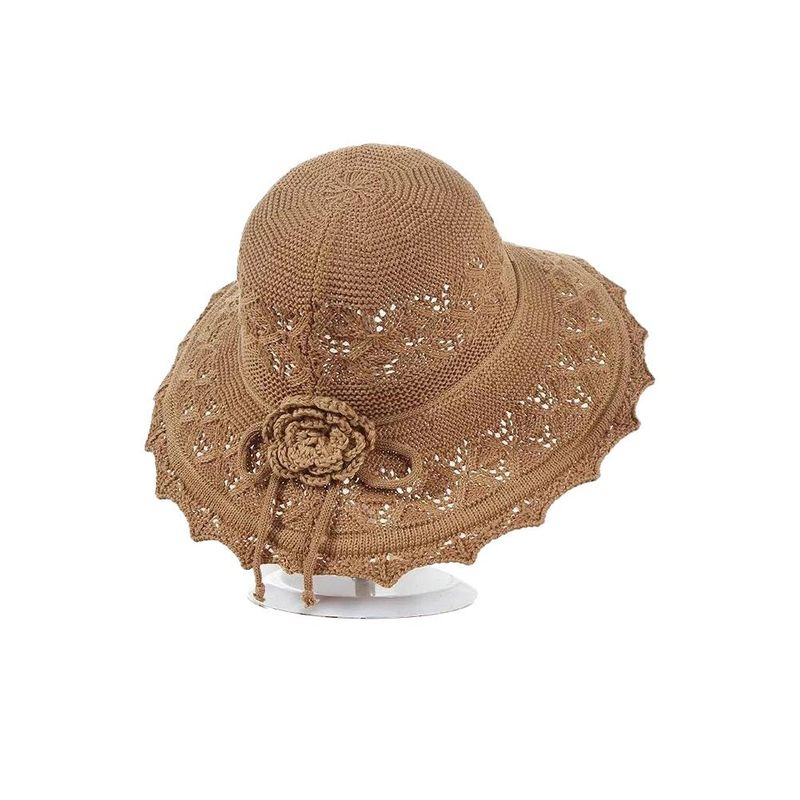 Chapeau de protection solaire à large bord pour femme, 1 pièce, en paille, pliable, pour l'été, la plage, la mode_voghion.com