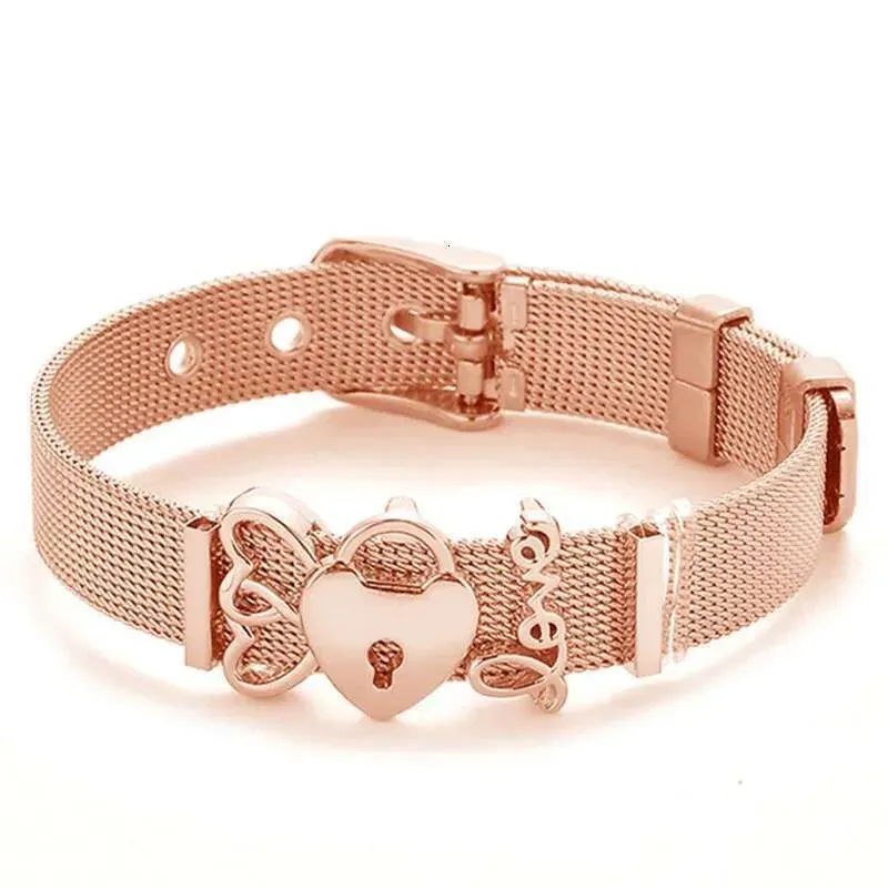 Fashion Stainless Steel For Woman Men Mesh Set Crystal Heart Anchor Charm Fine Bracelet Bangle Female Lover_voghion.com