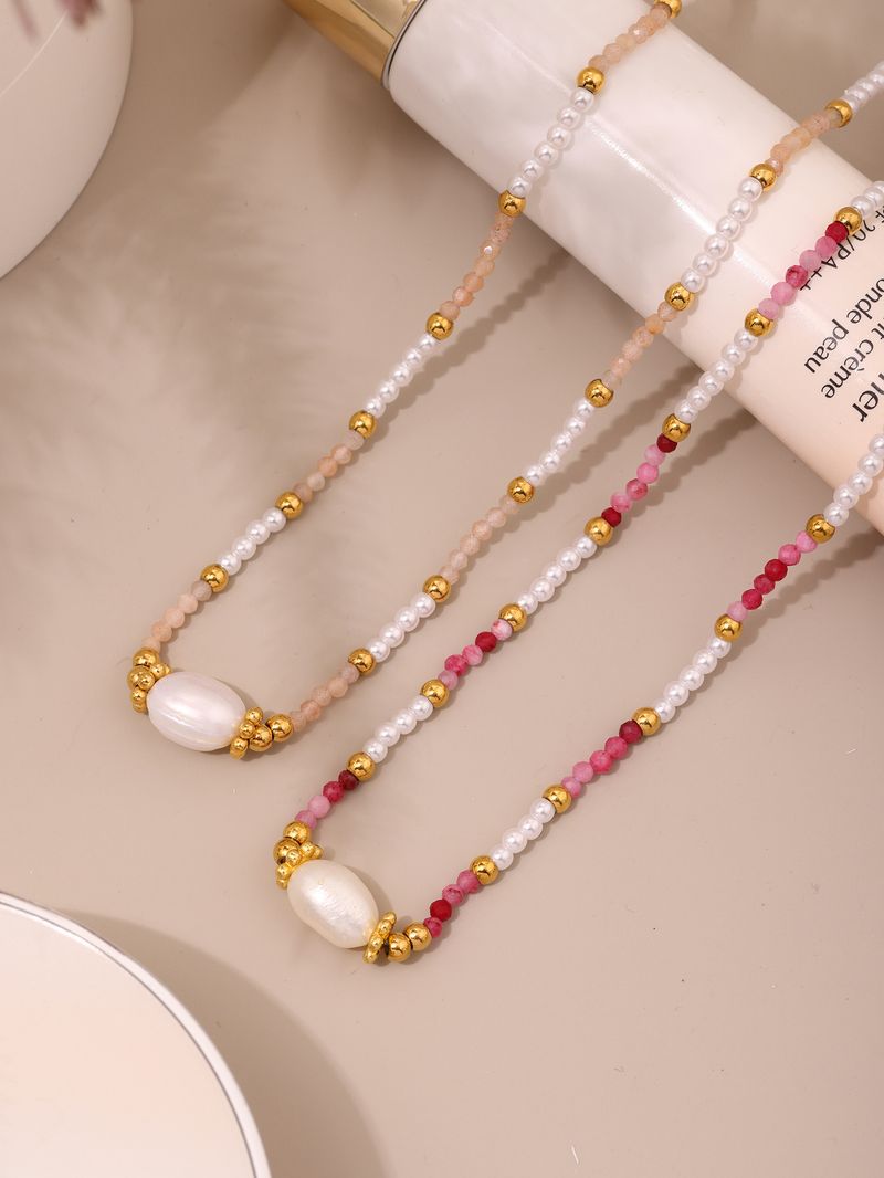 Women's Jewelry Elegant French-Inspired Beaded Chain Necklace With Faceted Natural Stones, Handcrafted For A Romantic And Artistic Look_voghion.com