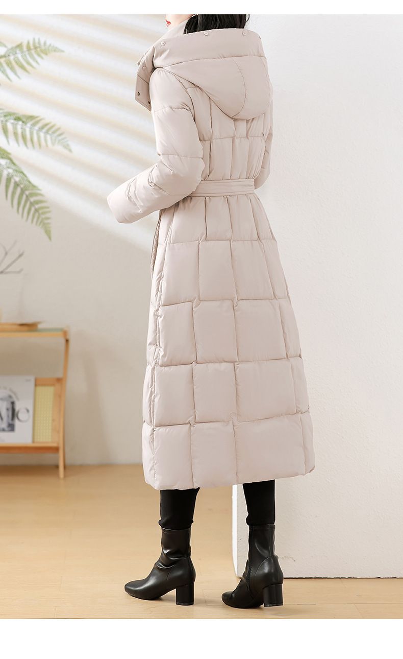 Damenbekleidung Abnehmbare Kapuze Damen Wintermantel - Mittellange Steppjacke mit Kunstpelzbesatz, Slim Fit & Taillengürtel, Übergröße erhältlich_voghion.com