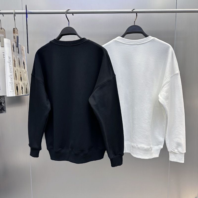 Abbigliamento maschile Felpa primaverile e autunnale Pullover in spugna Coppia Semplice Cartone animato Spalla cadente Felpa da uomo in bianco e nero_voghion.com