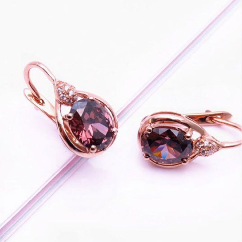 Women's Jewelry Purple Gold Plated With Rose Gold Fashionable Shiny Colored Gold Inlaid Zircon Smoky Zircon Earrings_voghion.com