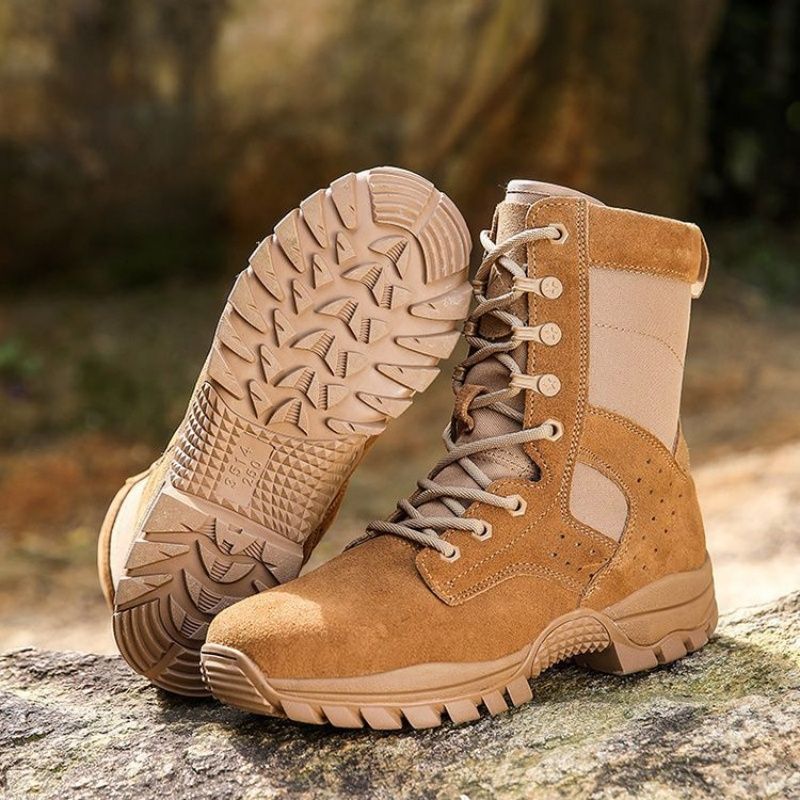 Waterproof Cowhide Shoes Fashion Side Zipper Lace-up Boots Outdoor Hiking Climbing Boot Wear-resistant Non-slip Shoe_voghion.com