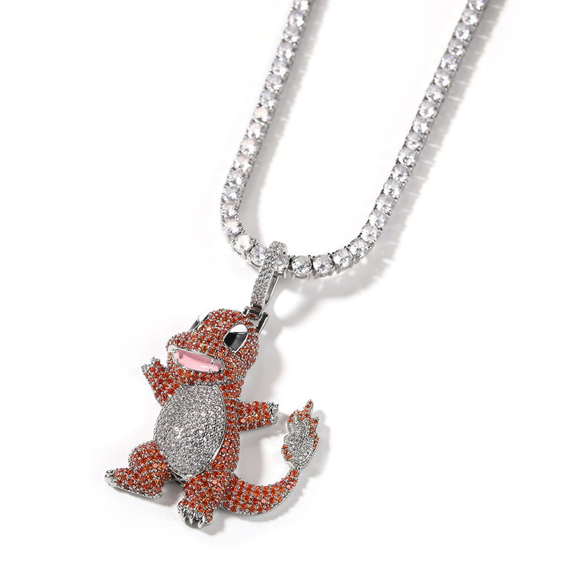 Gu Meng Neuer Cartoon-Anhänger mit kleinem Feuerdrachen, Kupfer, Mikroeinlage, bunter Zirkonstein, vielseitiger, personalisierter Pullover_voghion.com