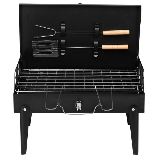 Barbecue Grill Outdoor Portable Charcoal Grill Collapsible Iron Square Charcoal Grill 17.32*10.63*8.66 Inch Black_voghion.com