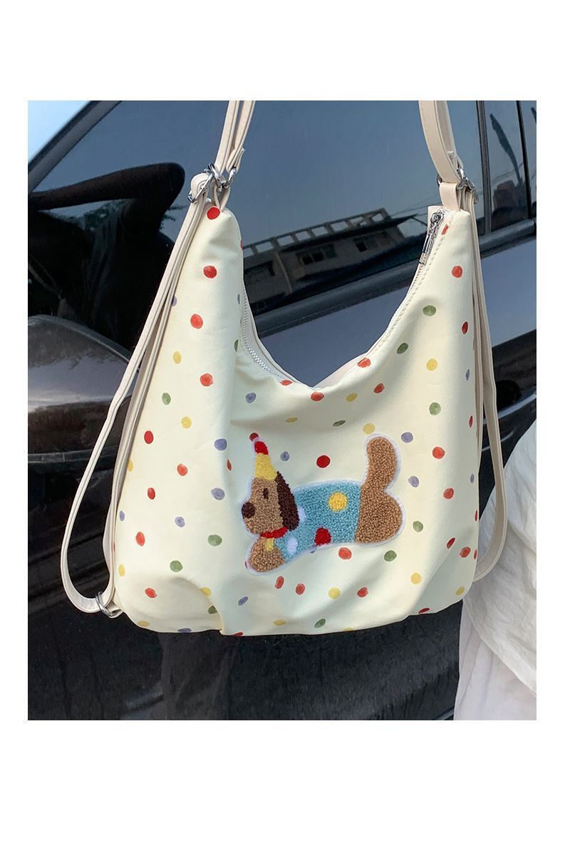 Borsa a tracolla singola in tela con motivo a cane bassotto, 2024, nuova borsa alla moda in stile college, casual, grande capacità_voghion.com