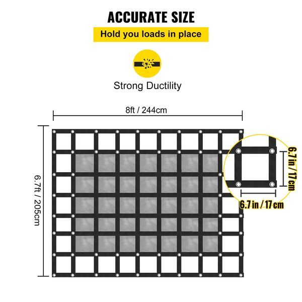 Cargo Net With Mesh, 8' X 6.7' Cargo Net For Pickup Truck Bed, Heavy Duty Cargo Nets With Cam Buckles & S-Hooks & Cross Strap, Truck Bed Ca_voghion.com