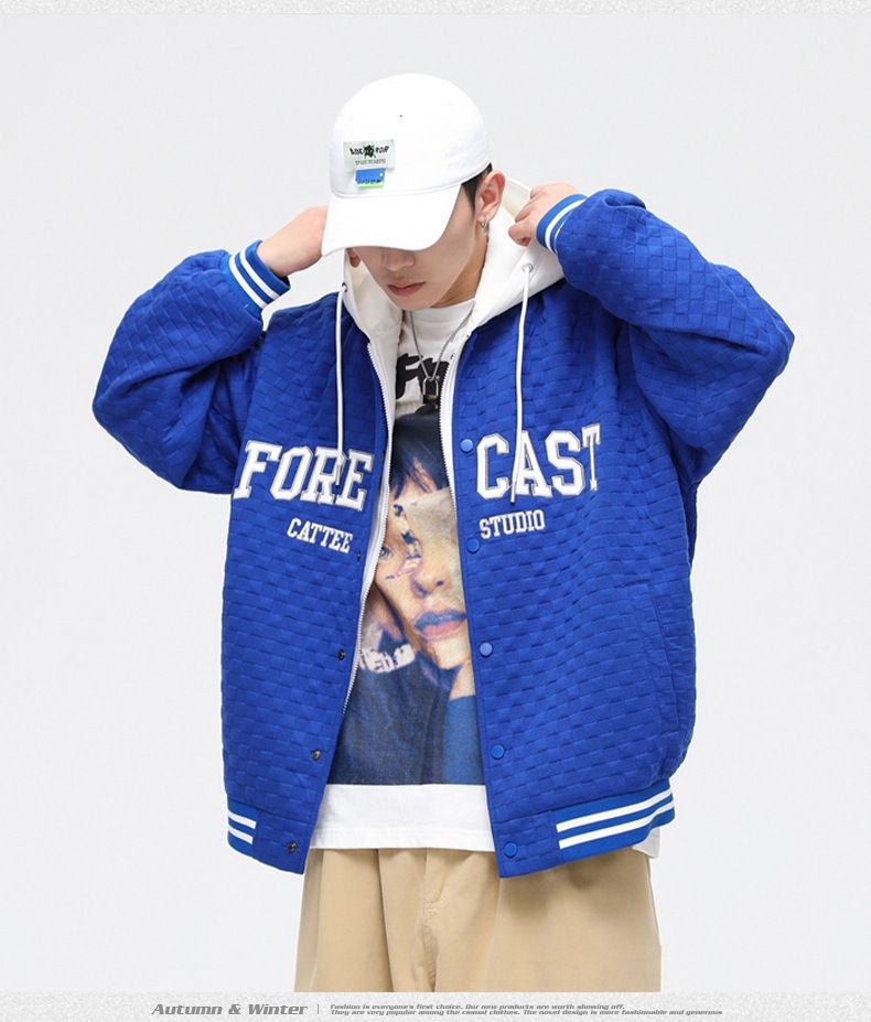 Chaqueta holgada informal con dos capuchas bordadas para uniforme de béisbol de hombre_voghion.com
