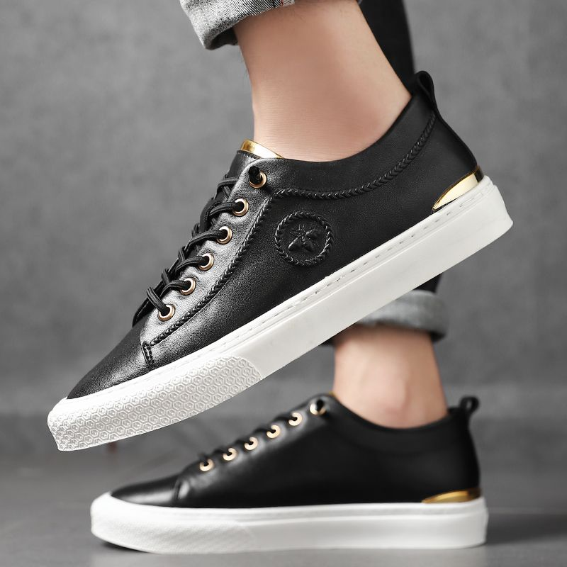 Scarpe casual nere da uomo in vera pelle con suola morbida, versatili, con bordo basso, di nuova tendenza_voghion.com