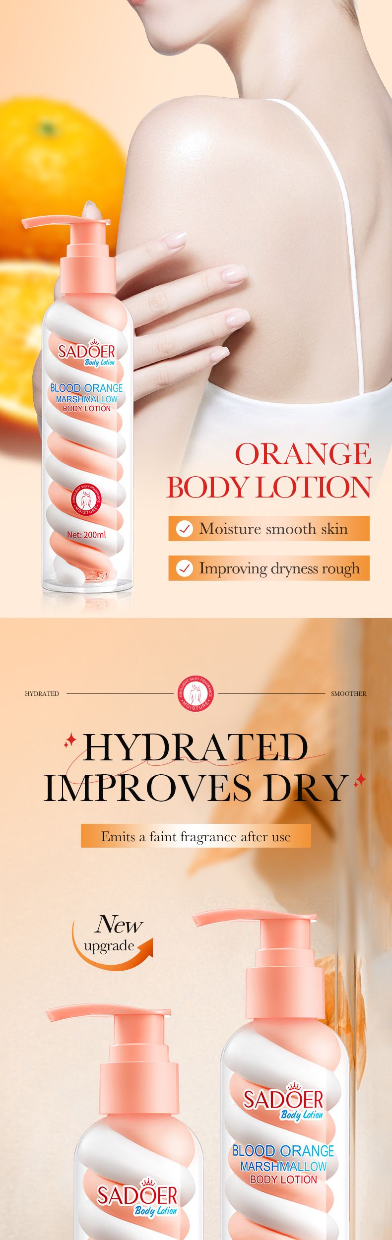 SADOER Blutorangen-Marshmallow-Körperlotion, 200 ml, Niacinamid, Avocado-Frucht-Körperlotion_voghion.com