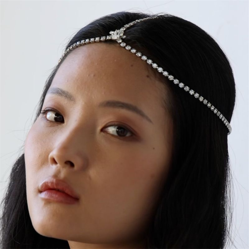 Multi layer rhinestone hair chain Simple and versatile full diamond forehead chain headdress Hair band_voghion.com