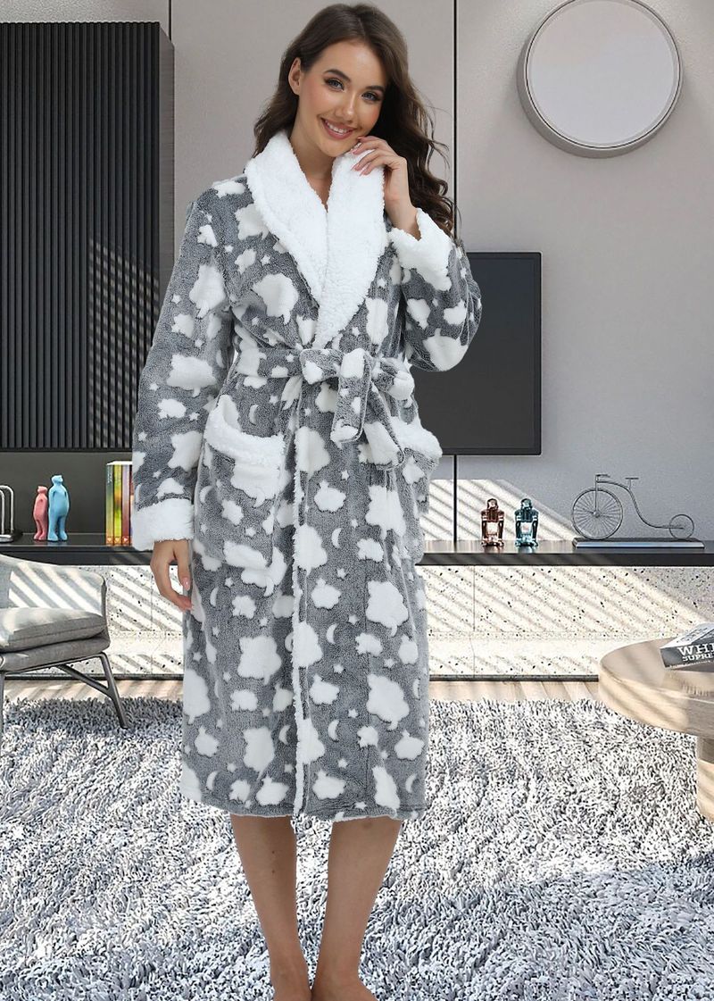 Underwear & Sleepwears Long Style Nightgown Loungewear Flannel Robe Long Sleeve Bathrobe Sleepwear Loungewear Soft Cozy Nightgown With Pockets_voghion.com