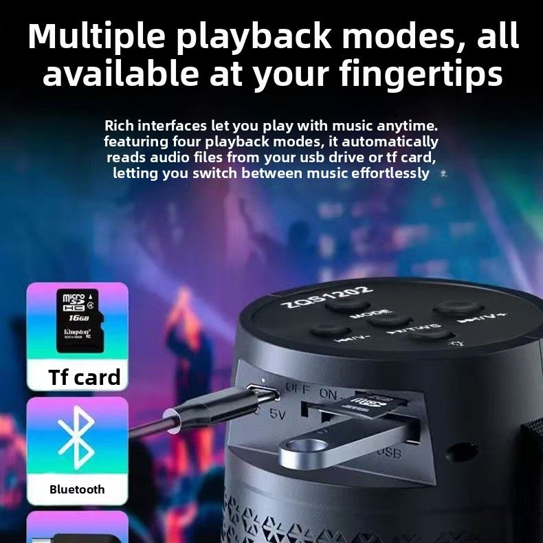 Buntes Licht Drahtloser Pulse Bluetooth-Lautsprecher Tragbarer Subwoofer für den Außenbereich Home Große Lautstärke Stereo-Sound_voghion.com