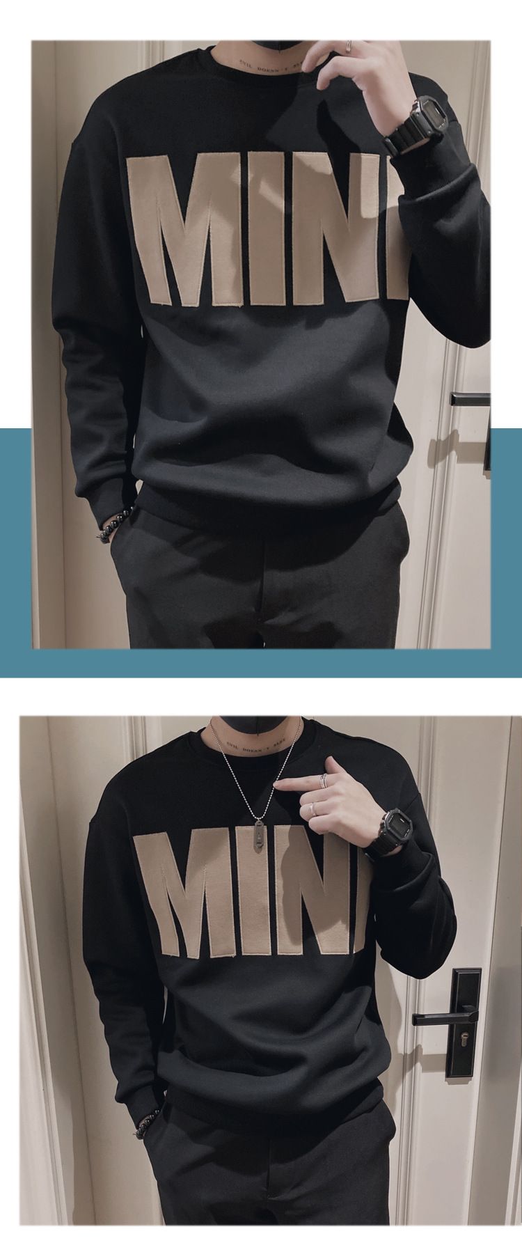 Crewneck Hoodie Male Spring And Autumn Tide Instagram Loose Shirt Handsome Men Plankton Handsome Coat_voghion.com