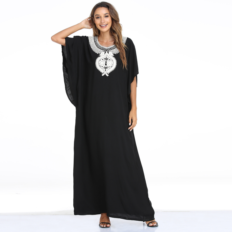 Women's batrobe short sleeve long skirt kaftan robe Middle Eastern plus size loose dress_voghion.com