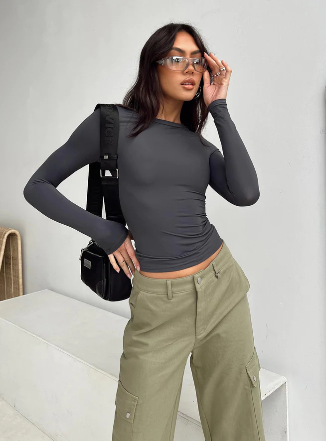 Maglietta casual a maniche lunghe da donna, a tinta unita, attillata, primaverile e autunnale_voghion.com