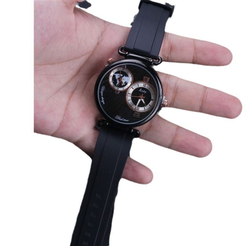 High-end Men's Movement Waterproof Cool Business Watch With Rubber Silicone Strap Dual Time Zone Hot Sale_voghion.com