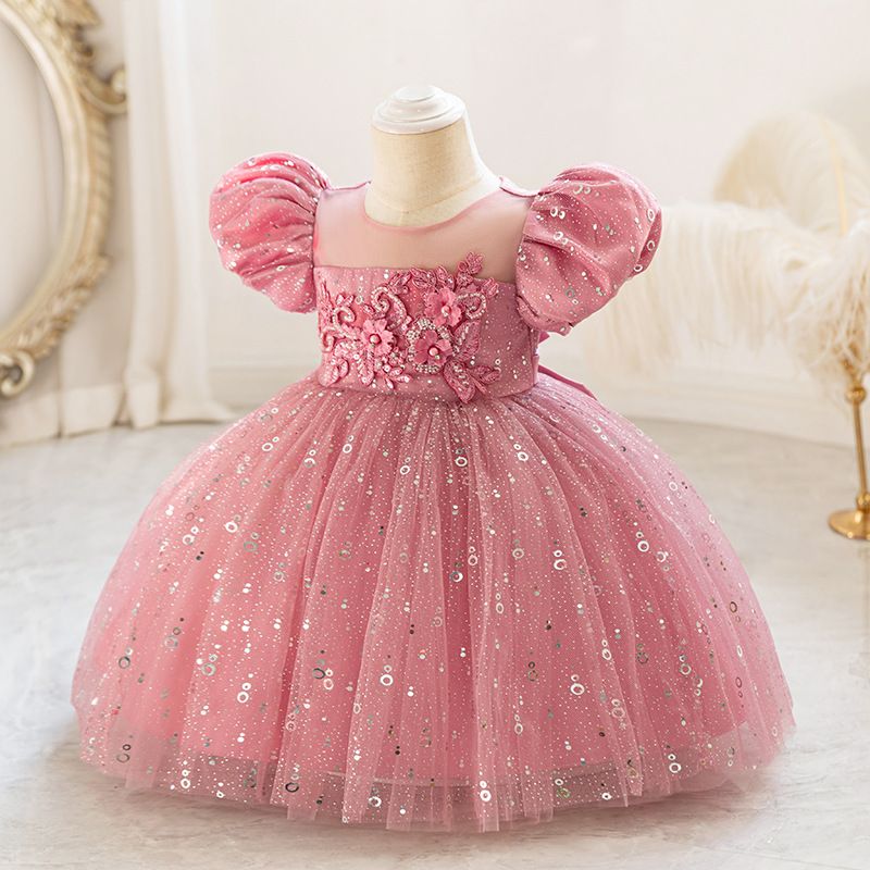2024 nouvelle robe d'hôte pour enfants robe de soirée pour fille de fleur d'un an robe de princesse florale à manches bouffantes robe en gaze en stock_voghion.com