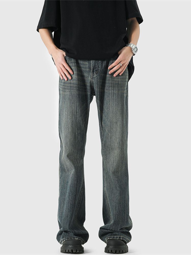 Neue Herrenjeans im amerikanischen Stil aus gewaschenem Bambus mit lockerem, geradem Bein und leicht ausgestellter Freizeithose_voghion.com