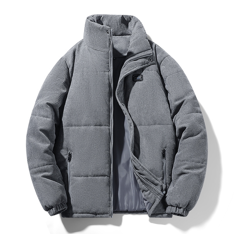 Standing Collar Cotton Corduroy, Autumn And Winter Men's Plush, Thickened, Warm, Breathable, Loose Fitting Bread Jacket,_voghion.com