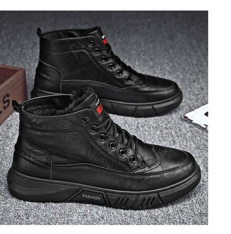 Bottes montantes chaudes Glide 2025 Hiver en coton avec doublure polaire, style business, en cuir, pour hommes._voghion.com