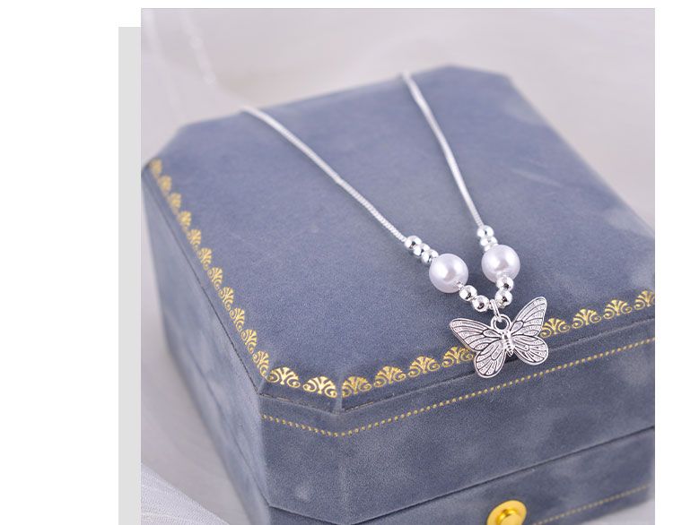 Collana con ciondolo a farfalla pura, in argento spezzato, con perle, nuova catena per clavicola in stile 2025, per donne con un senso di_voghion.com