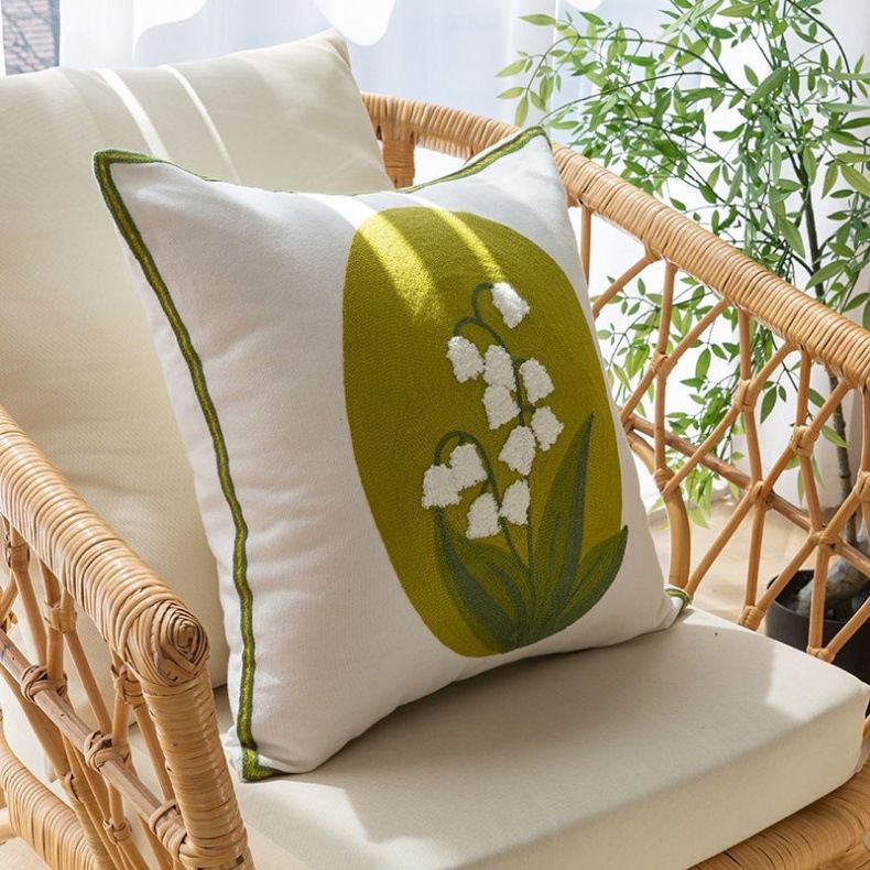 Housse de coussin brodée pour canapé, salon, fleur jaune, échantillon de dossier, chambre à coucher, fenêtre_voghion.com