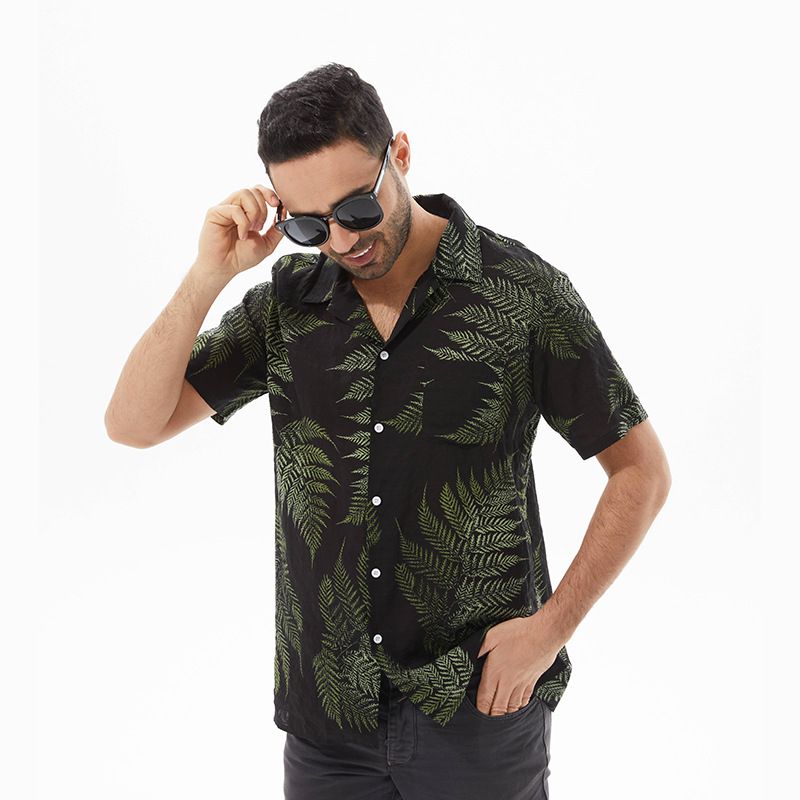 Herrenbekleidung Neue Mode Maple Leaf Revers Kurzarm Strandhemd_voghion.com